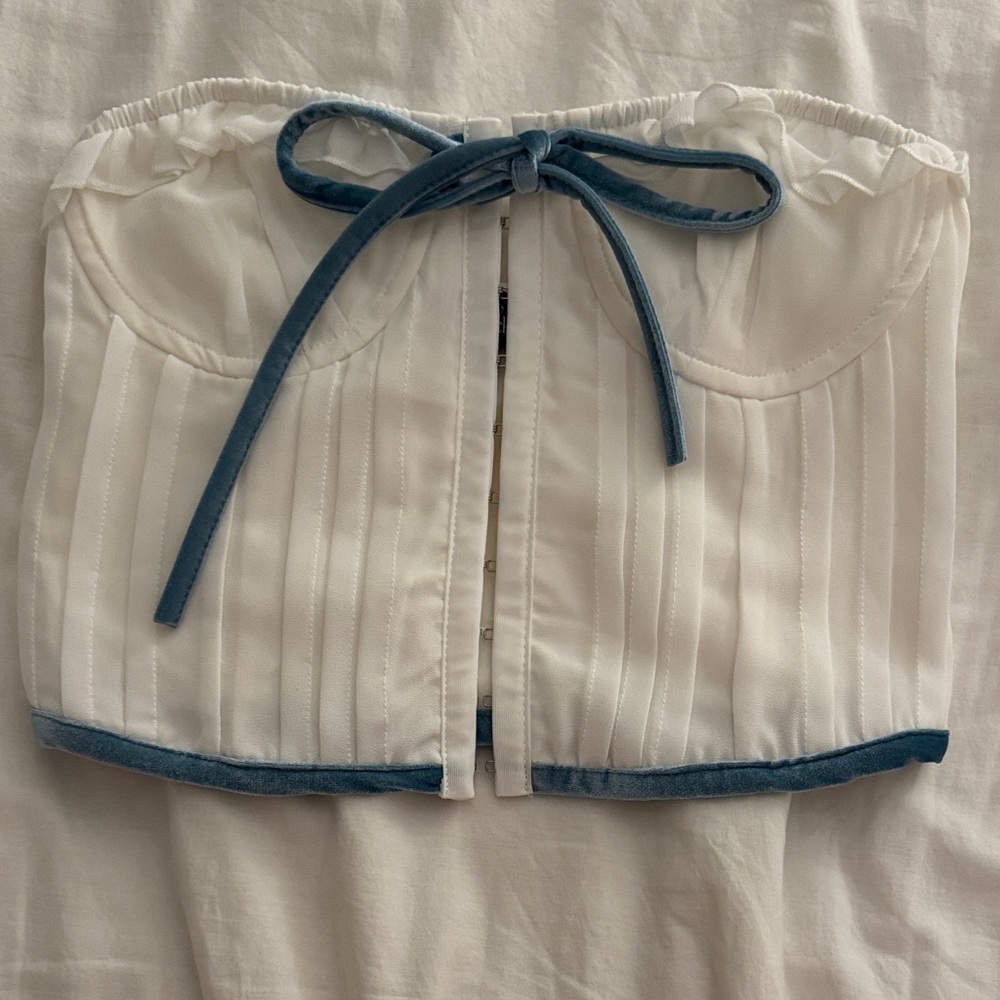 Pacsun White Strapless Corset Top with Blue Trim